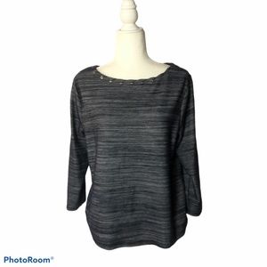 Chico's Navy 3/4 Sleeve Top with Faux Leather Detail